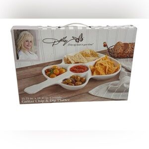 NEW Dolly Parton White Ceramic Guitar Chip & Dip Platter ~ 15.75in x 10.47in.